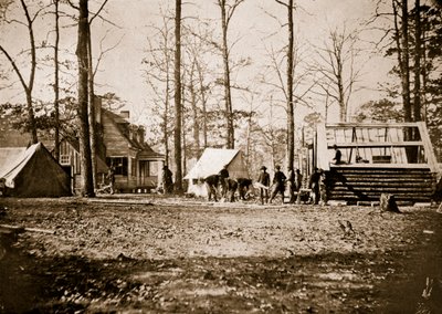 Bau von Winterquartieren in City Point, 1861-65 von Mathew B. Brady